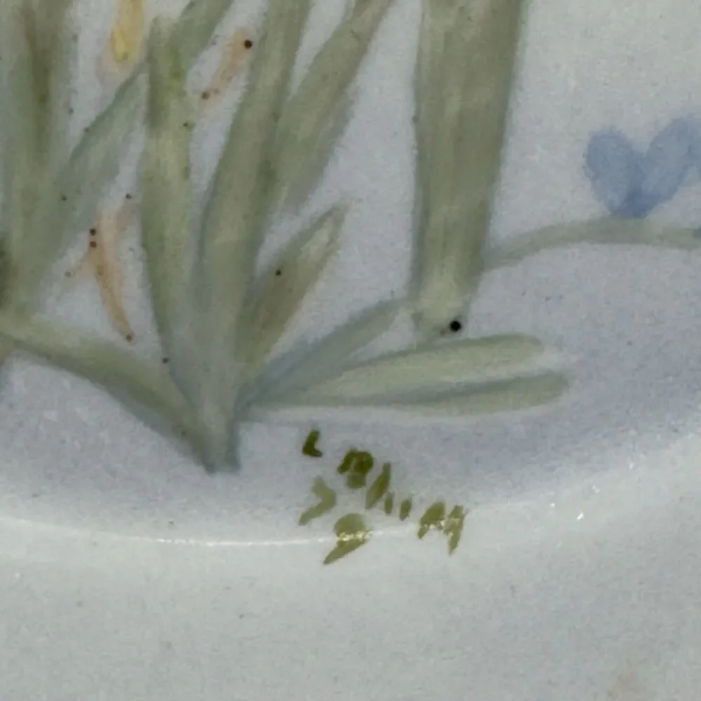 Vintage Hand Painted Porcelain Plates Floral Wildflower Iridescent Lustre Glaze